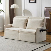 Divano letto 3 posti con schienale regolabile 5 posizioni, tasche laterali e USB, in ciniglia, beige