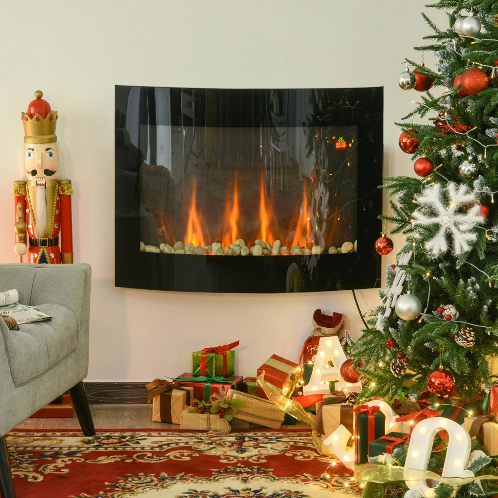 EasyComfort Caminetto Elettrico da Parete con Effetto Fiamma Colorato e Telecomando, Camino Elettrico 1800W con Temperatura Regolabili, Termostato, Timer e Protezione da Surriscaldamento, Nero