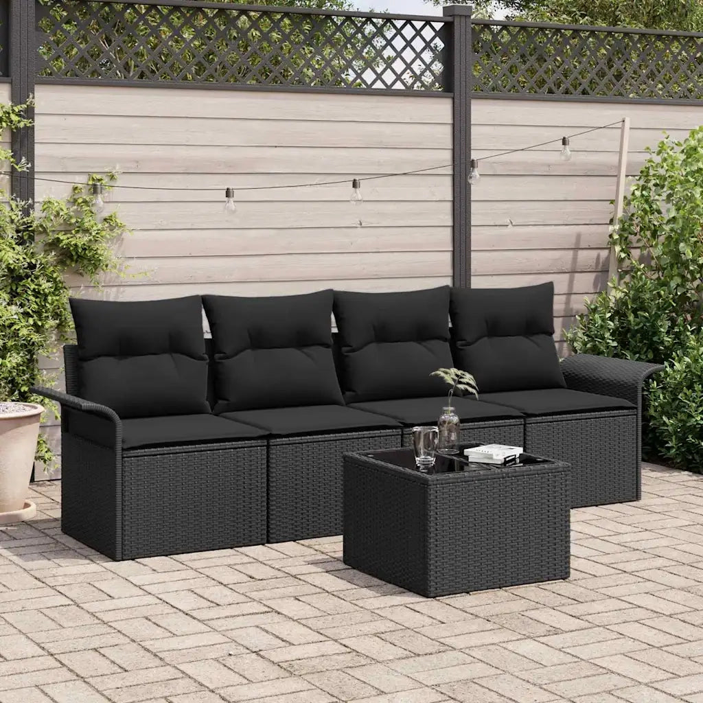 Set Divano da Giardino con cuscino 5 pcs Nero polyrattan