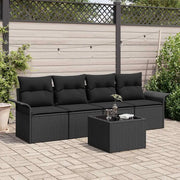 Set Divano da Giardino con cuscino 5 pcs Nero polyrattan