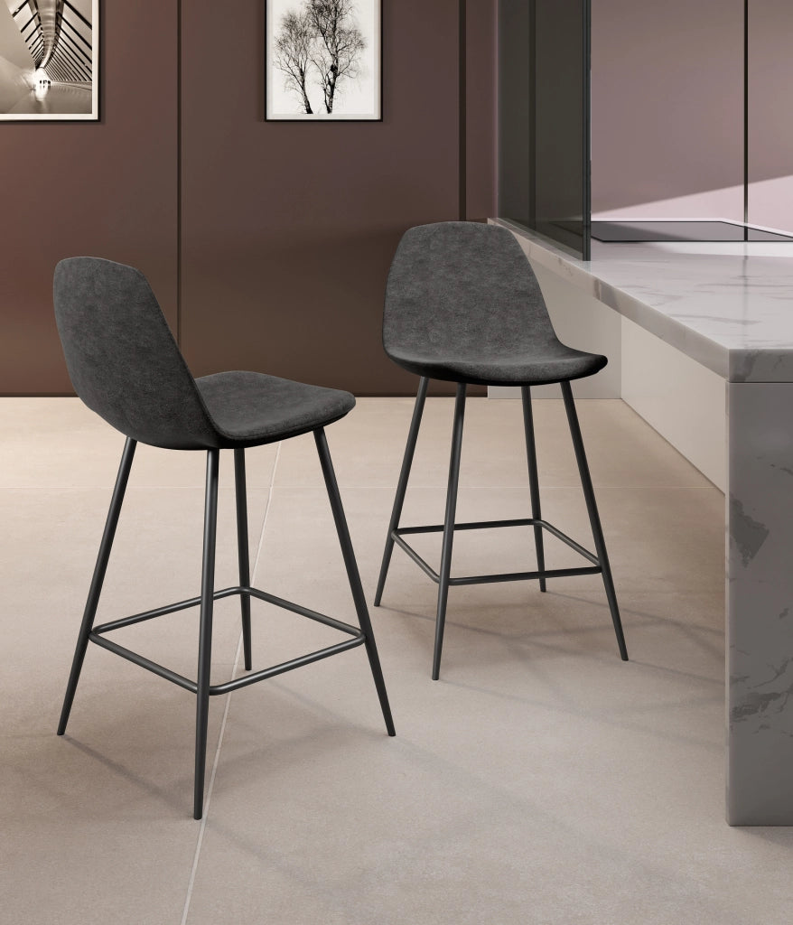 Sgabello Brigitte Grigio Vintage in Similpelle con Struttura in Metallo Antracite - Design Industriale per Arredo Interni Moderno