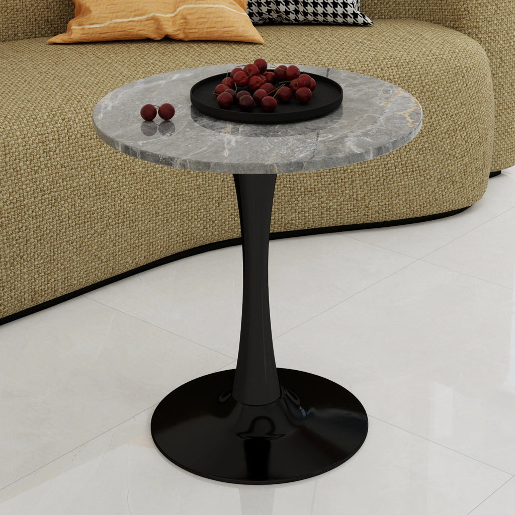 Tavolino rotondo moderno nero e grigio in marmo artificiale