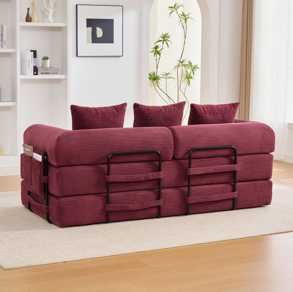 DIVANO Modulare 200x94x67 cm in Velluto a Coste Rosso Vino