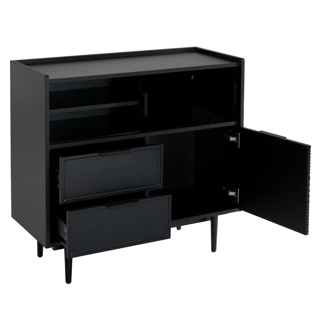 Mobile contenitore in MDF nero con LED e ante in vetro