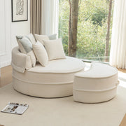 Poltrona lounge rotonda beige con pouf e 5 cuscini