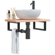 Ripiano a Parete per Lavabo in Acciaio e Massello di Faggio 3302357