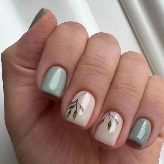 24 pezzi di nail art in stile foglia quadrato corto con acrilico blu marino