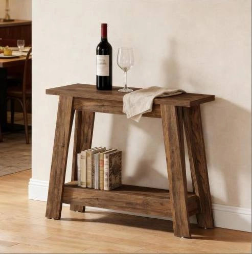 Tavolo consolle 105x30x80 cm a 2 ripiani aperti in marrone rustico
