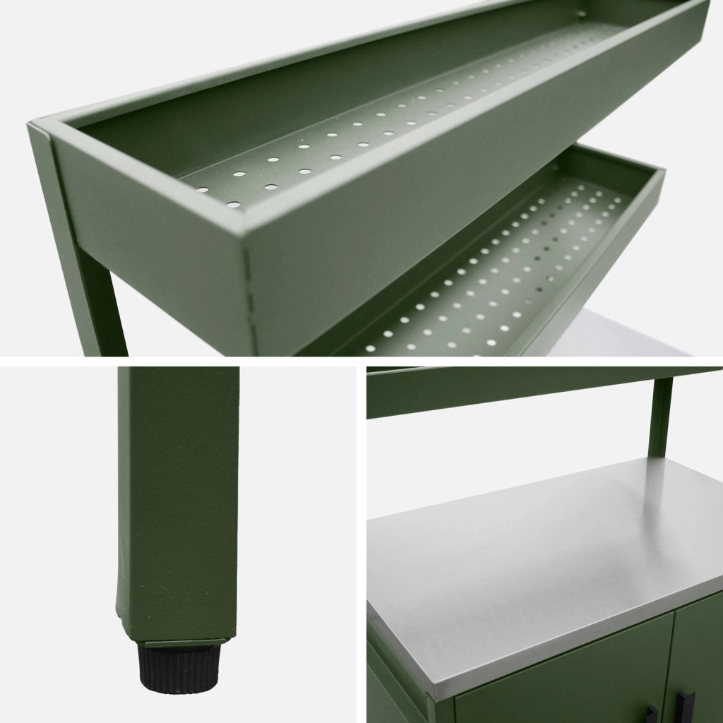Cucina da esterno, 3 moduli in acciaio inox, verde