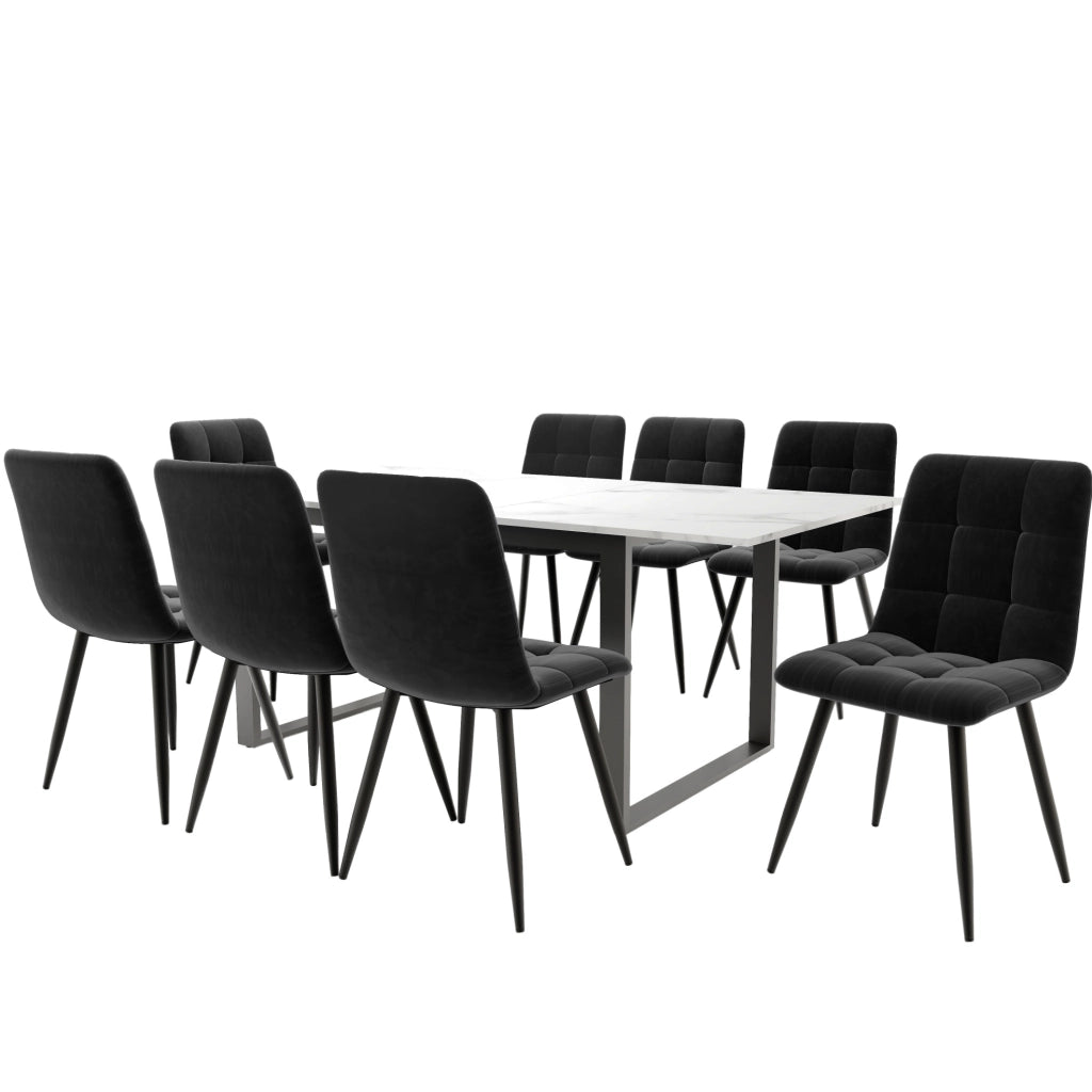 Set da pranzo 180x80x75 cm in MDF bianco allungabile con 8 sedie