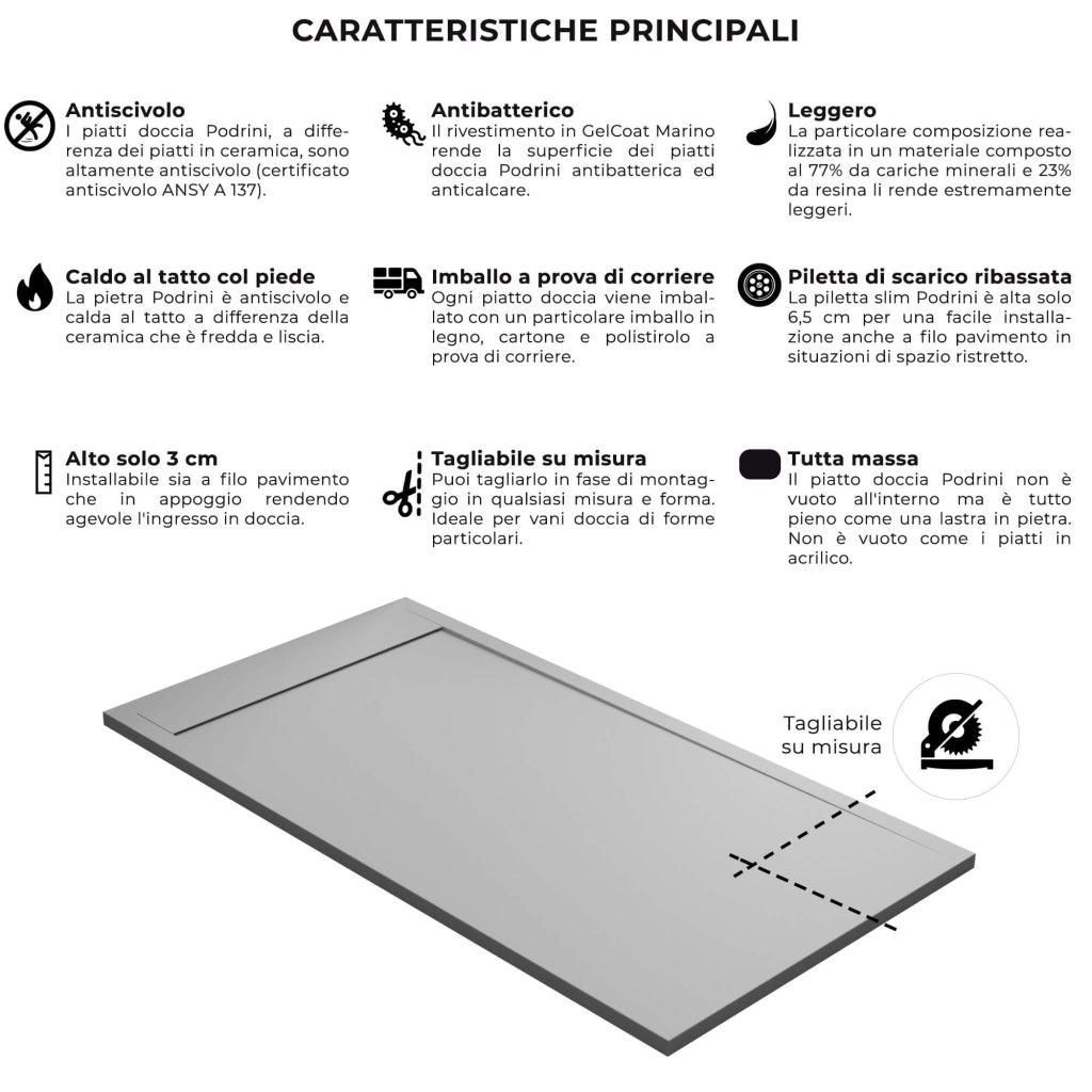 Piatto Doccia 80x120 cm in Pietra Bonussi Kamet Grigio Chiaro