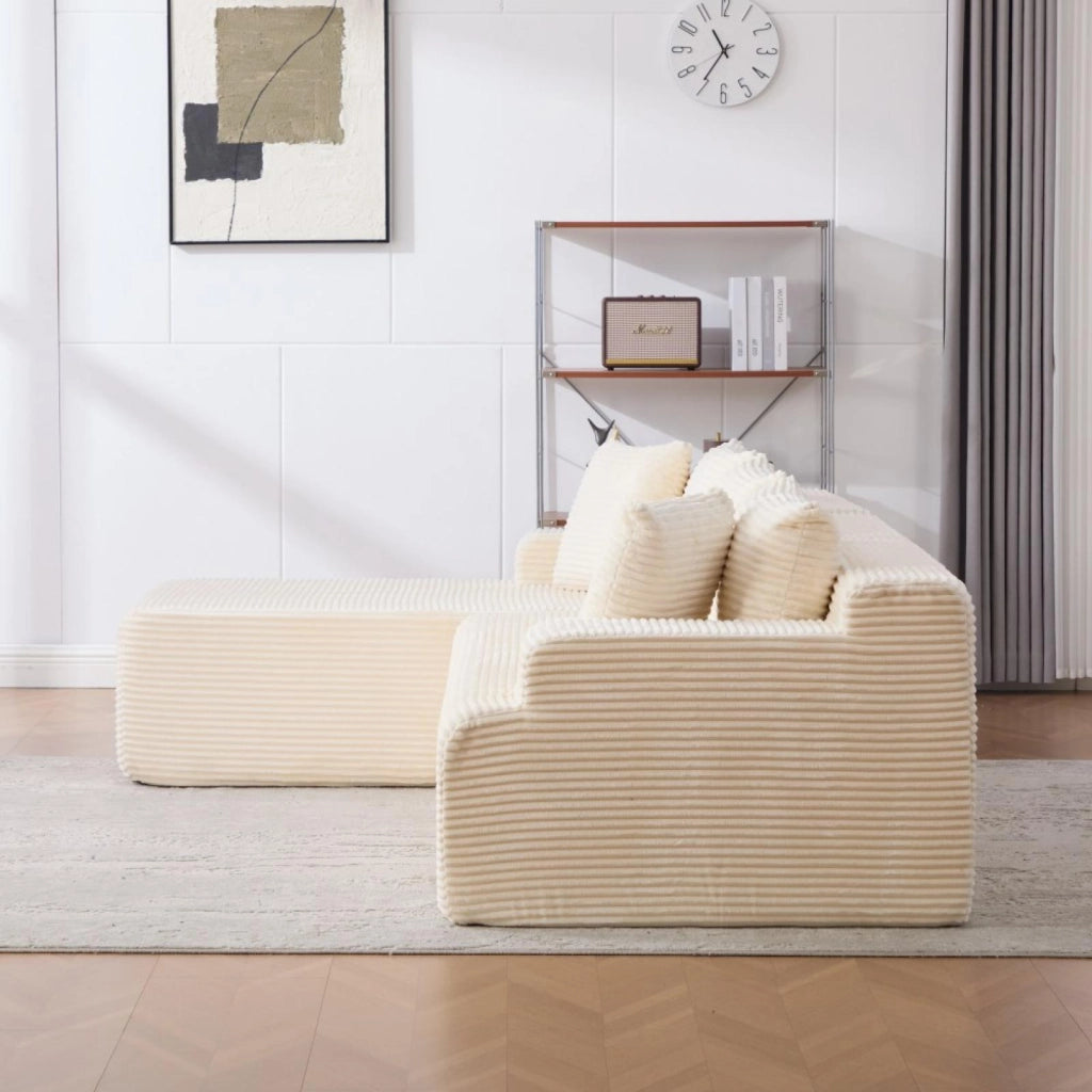 Divano compatto, divano modulare, tessuto chenille, schiuma ad alta elasticità 30D, base antiscivolo, 4 posti, beige