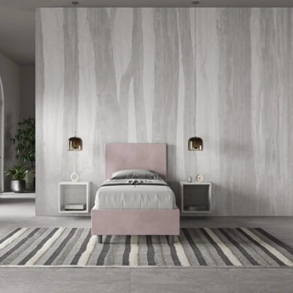 Letto singolo con rete imbottito 80x210 microfibra glicine Adele