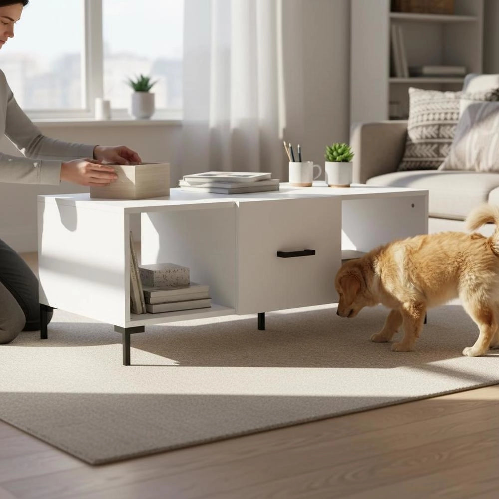 Coffee Table White 102x50x40 Cm Wood Material