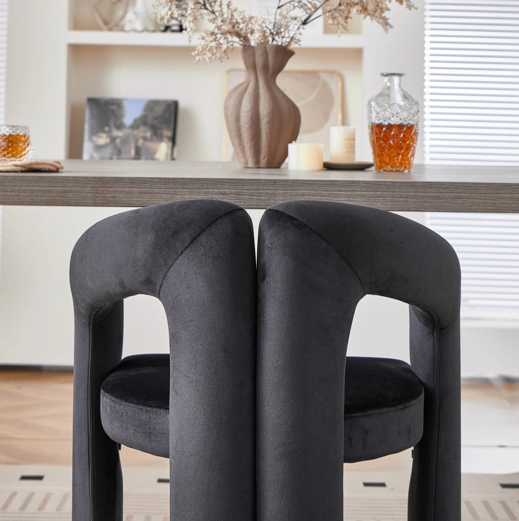 Set 2 sedie da pranzo in velluto nero con braccioli HOMVRA