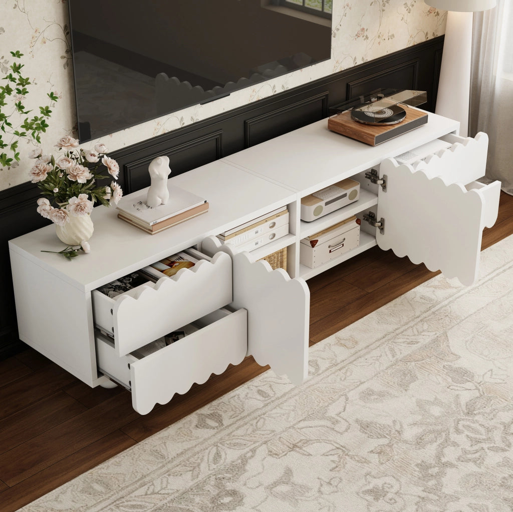 Mobile TV 175x38x37 cm con ante e cassetti in MDF e pannelli di particelle bianco