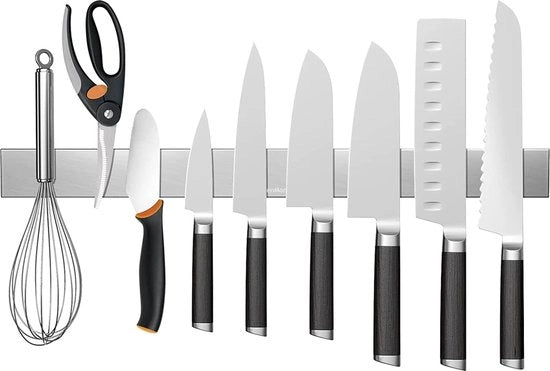 Lista magnetica, taglierino, 40 cm, support per coltelli, magnetico, inclusa colla adesiva (3 m) e fissaggio a viti, blocco per coltelli, supporto magnetico per coltelli, blocco per coltelli, argento.