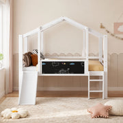 Letto a soppalco per bambini 90 x 200 cm in legno massello con scivolo e lavagna