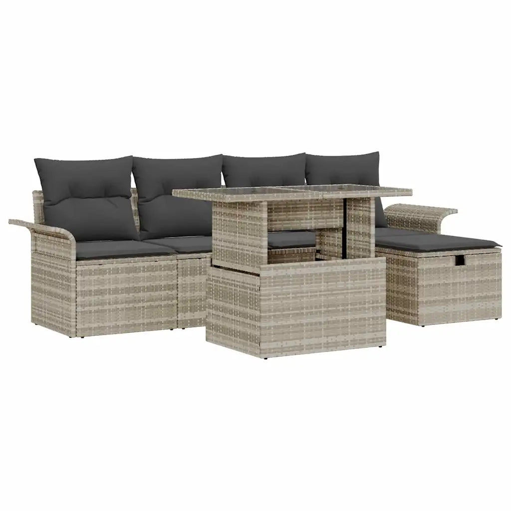 Set Divano da Giardino 6 pcs Grigio chiaro Poly Rattan