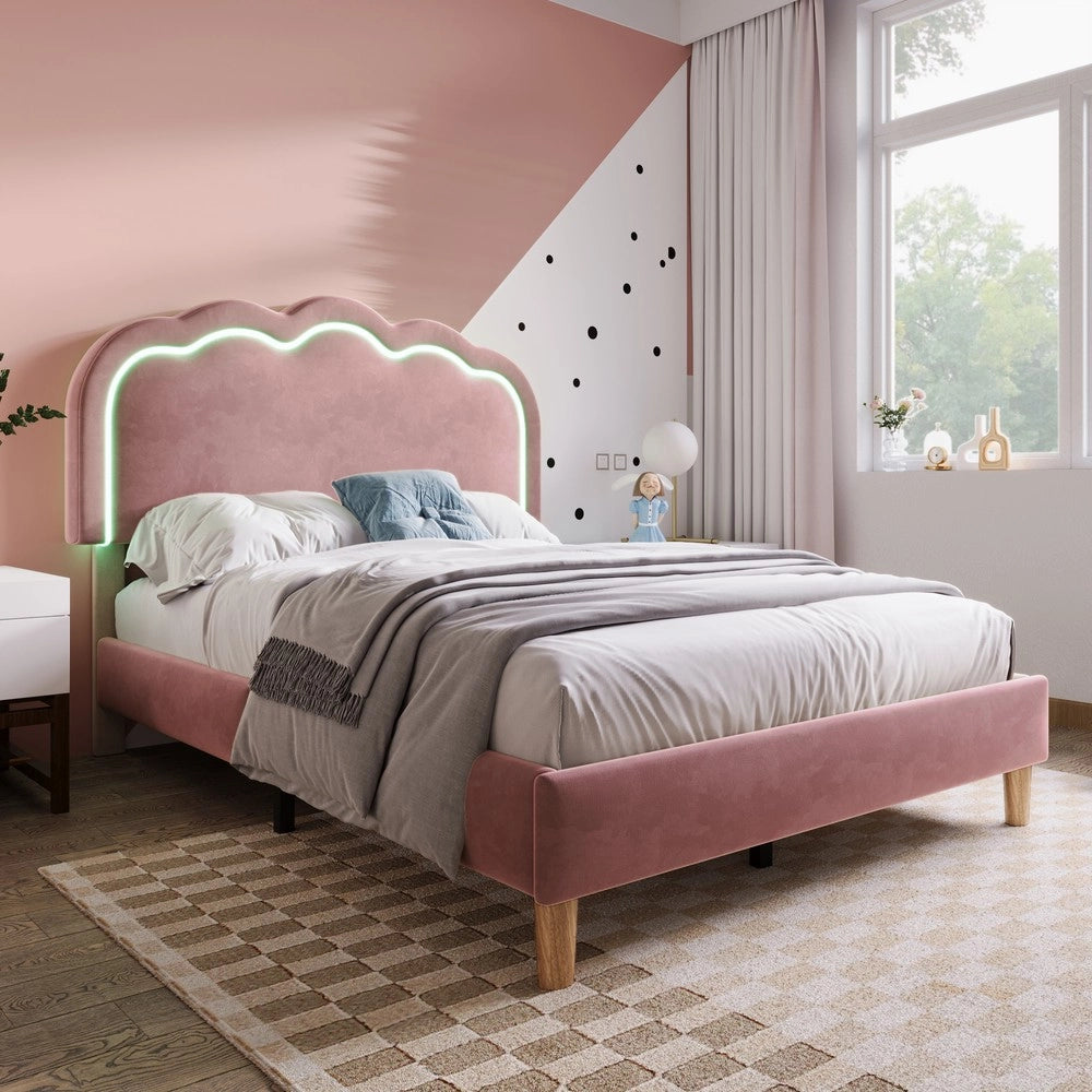 Letto Singolo Imbottito con Testiera Regolabile e Doghe ¨C MINIMAL ¨C Rosa Velluto 90x190cm