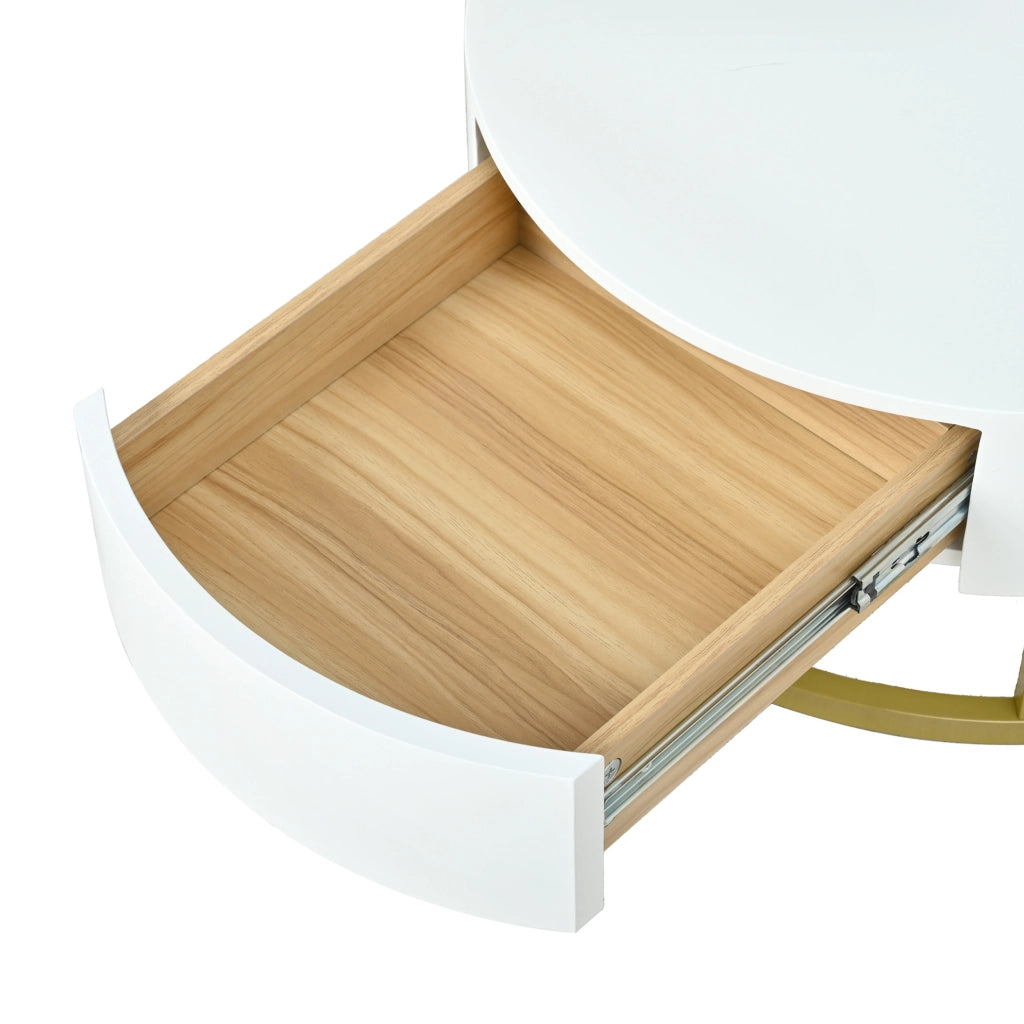 Set di 2 tavolini rotondi con piano sollevabile e cassetto in MDF bianco e oro
