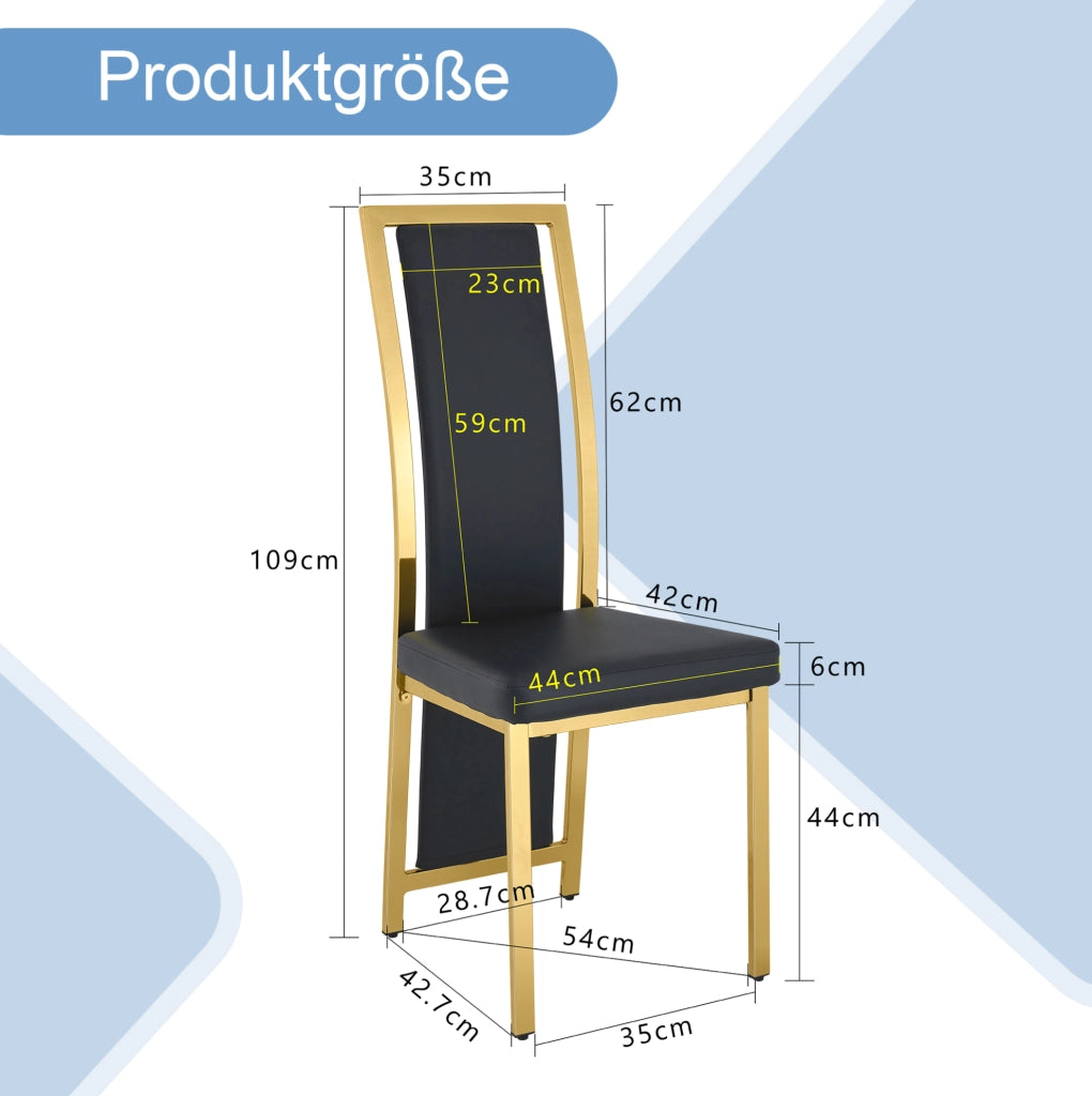 Set di 4 sedie da pranzo 44x42,7x109 cm metallo dorato e similpelle nera