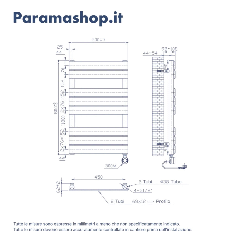 Termoarredo elettrico 800x500 antracite interasse 450 | Andromeda