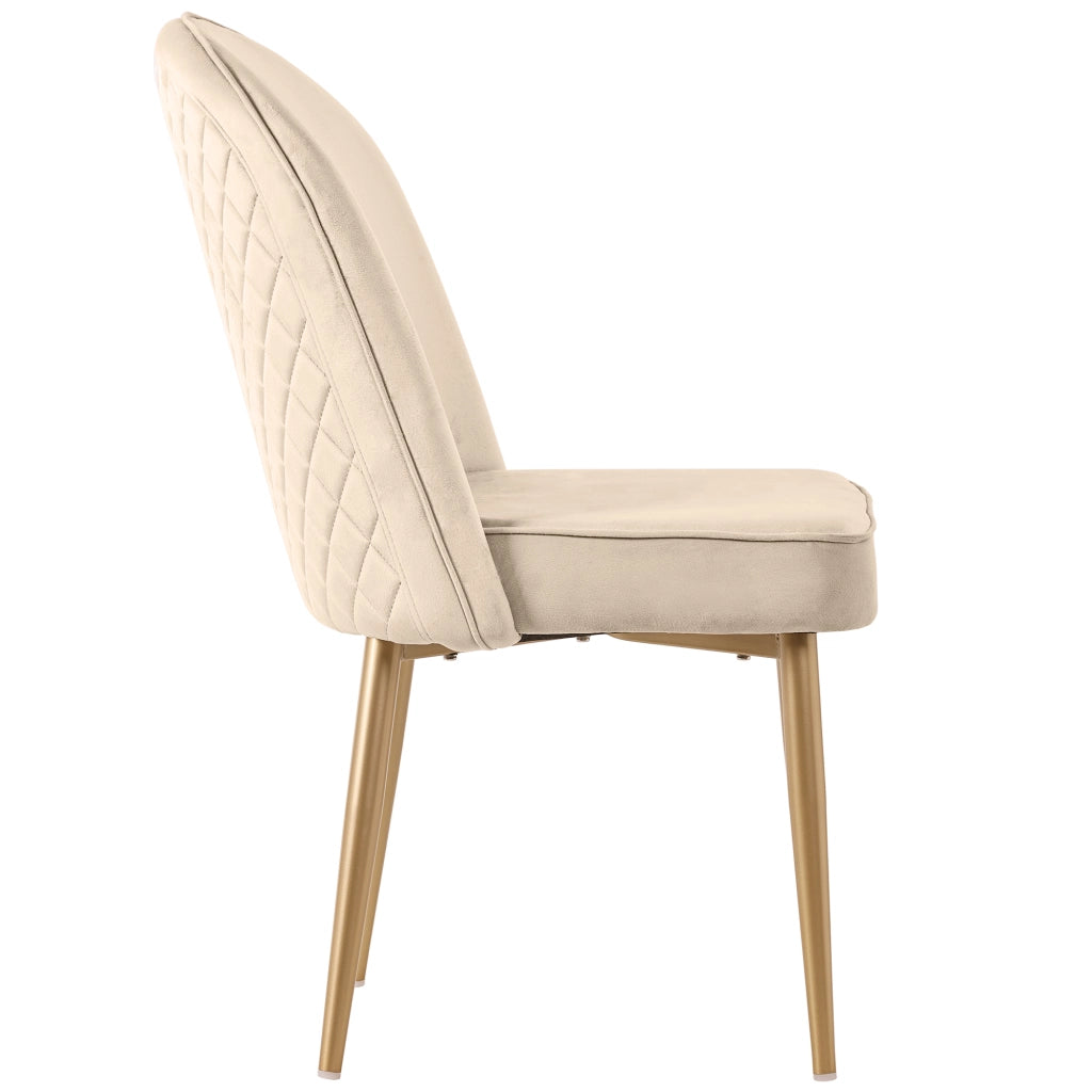 Set di 4 sedie da pranzo in velluto beige con seduta imbottita e piedi in metallo dorato per sala da pranzo