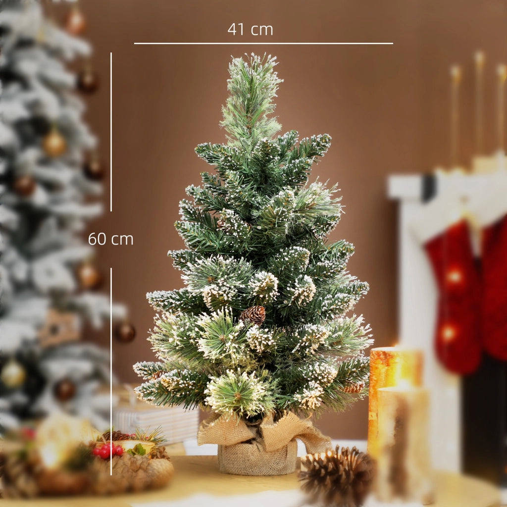 Albero di Natale Piccolo Innevato 60 cm  64 Rami e Pigne con 35 LED
