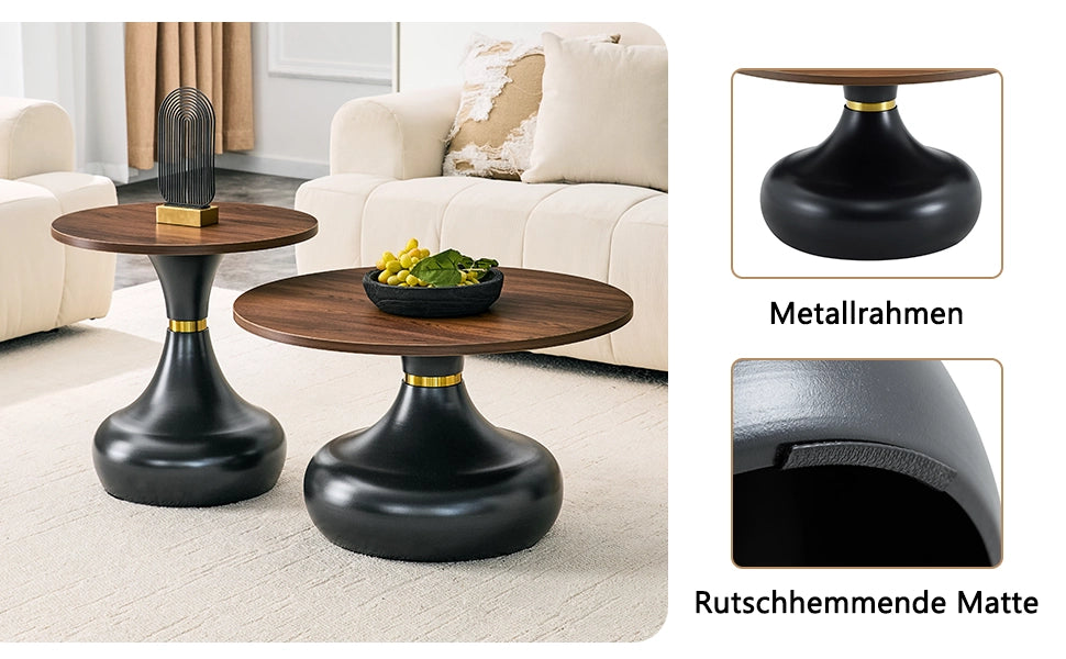 TAVOLINI DA CAFFÈ Set da 2 pezzi Ø70/50 cm Noce e Nero