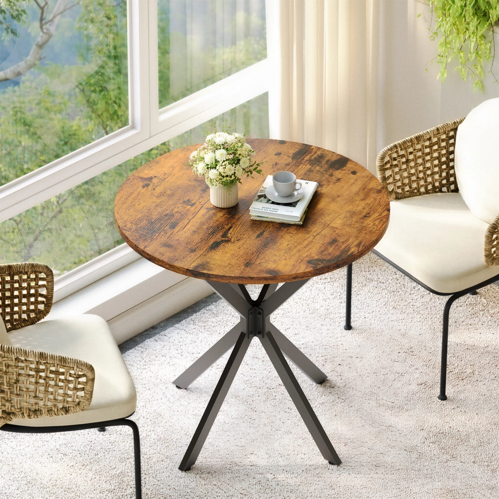 Tavolo da pranzo rotondo per 2 persone con gambe incrociate regolabili, stile industriale, nero, diametro 80 cm