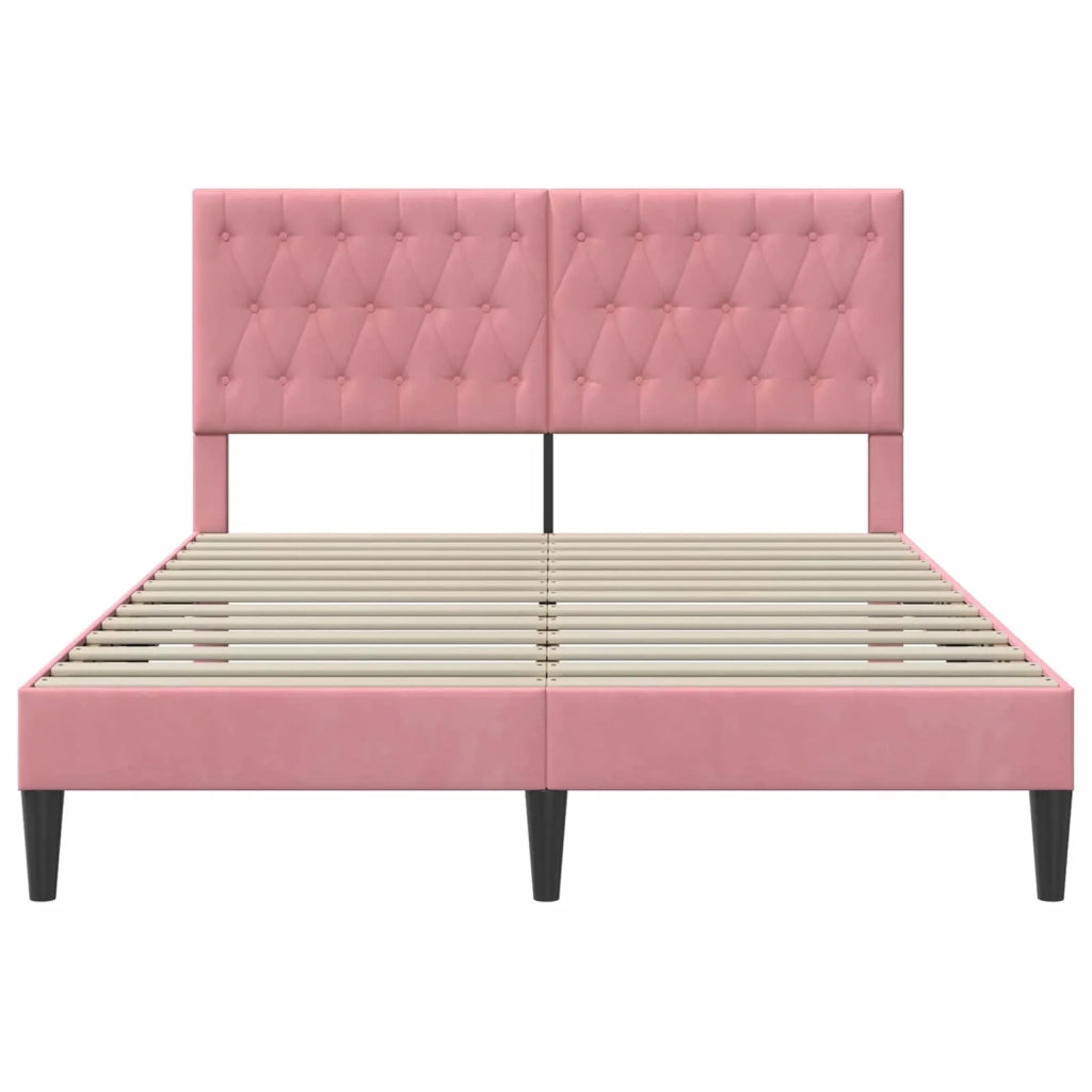 Letto matrimoniale | Letto per adulti | Struttura del letto con testiera Rosa 140 x 190 cm Velluto