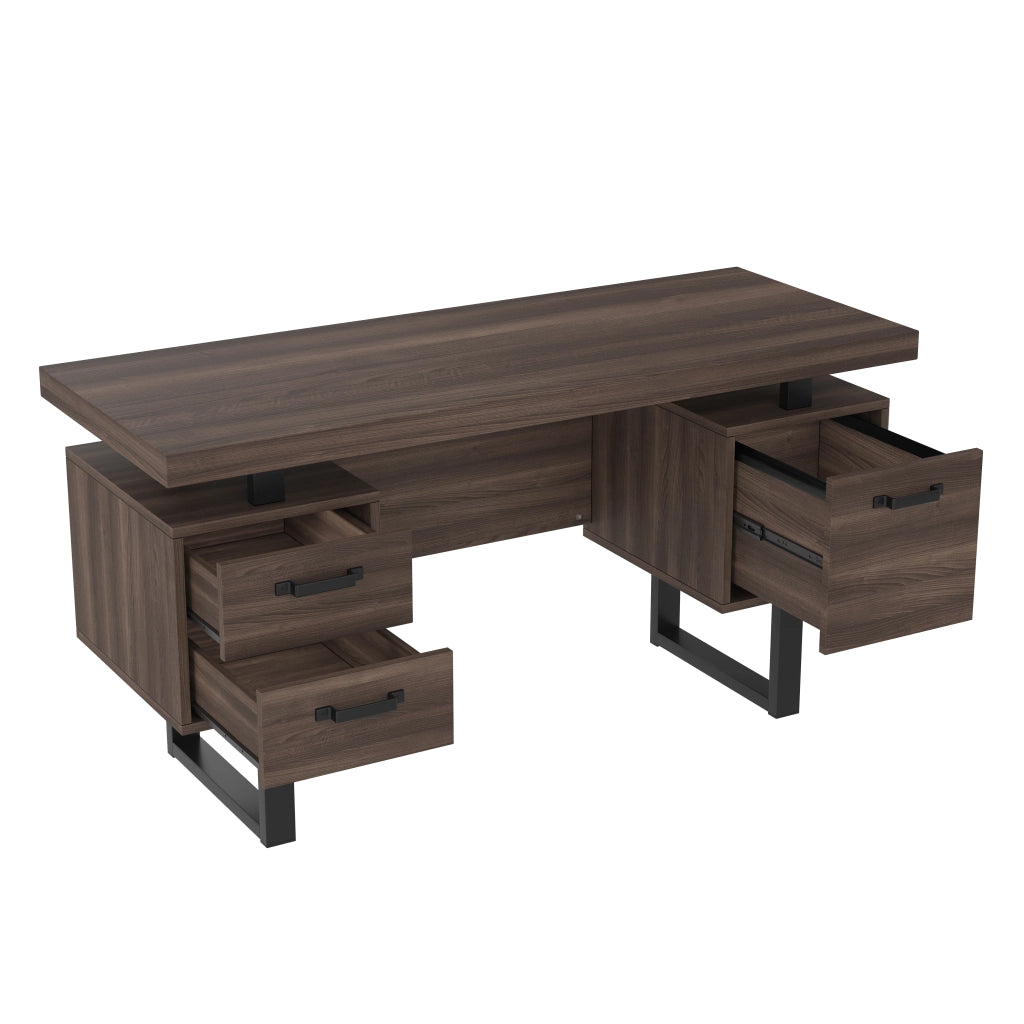 SCRIVANIA da Ufficio 135x54 cm MDF e Metallo Marrone Scuro e Nero