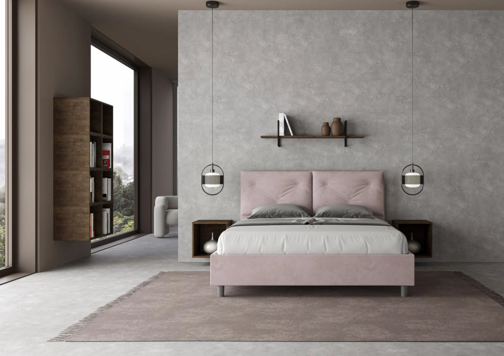 BS COM Letto matrimoniale con rete imbottito 160x200 microfibra glicine