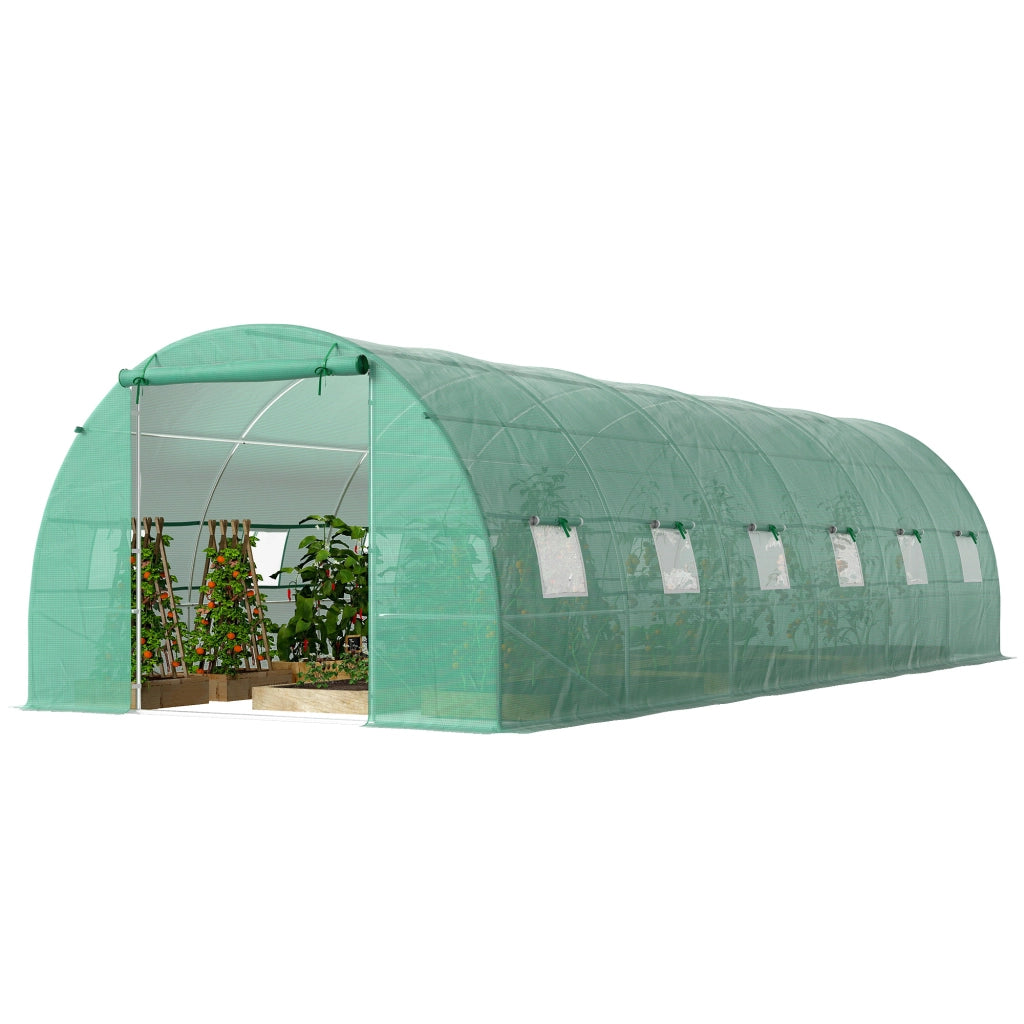 Serra da Giardino a Tunnel 8x3x2 m con Porte Avvolgibili e 12 Finestre,Serra per Orto con 4 Rinforzi Diagonali,Struttura in Acciaio e Copertura PE,per Orto Verdure Fiori Frutta,Verde