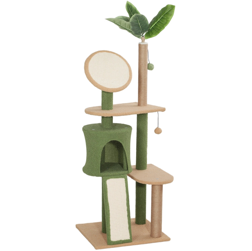Tiragraffi verde 139 cm con cuccia, rampa e giochi per gatti