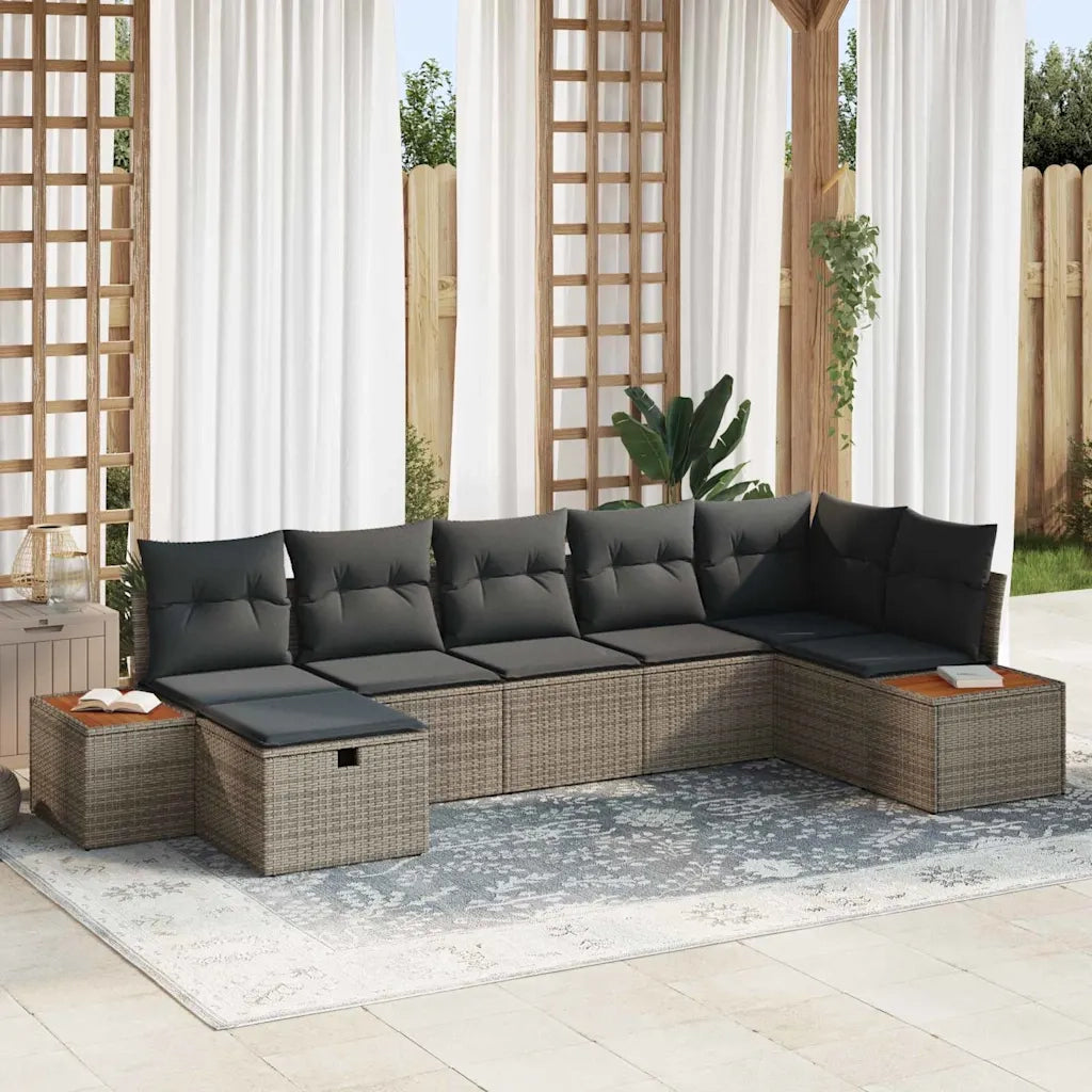 Set Divano da Giardino con cuscino 7 pcs Grigio polyrattan