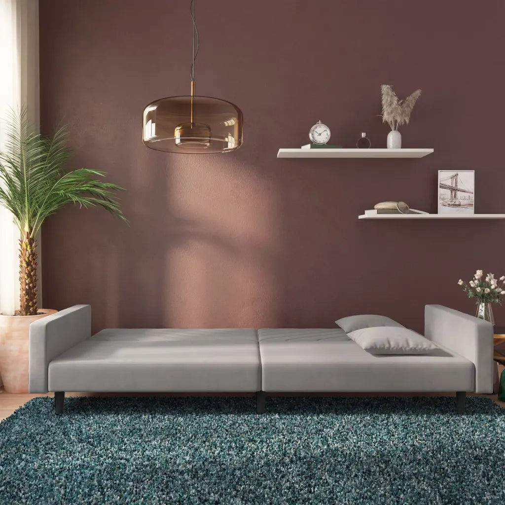 Divano letto | Sof¨¤ letto | Letto singolo a 2 Posti con 2 Cuscini Grigio Chiaro in Velluto