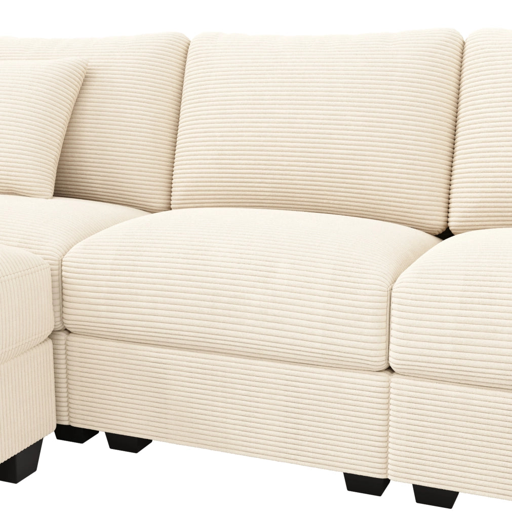 Divano modulare a U 275,5x139x87 cm in velluto a coste beige con vano