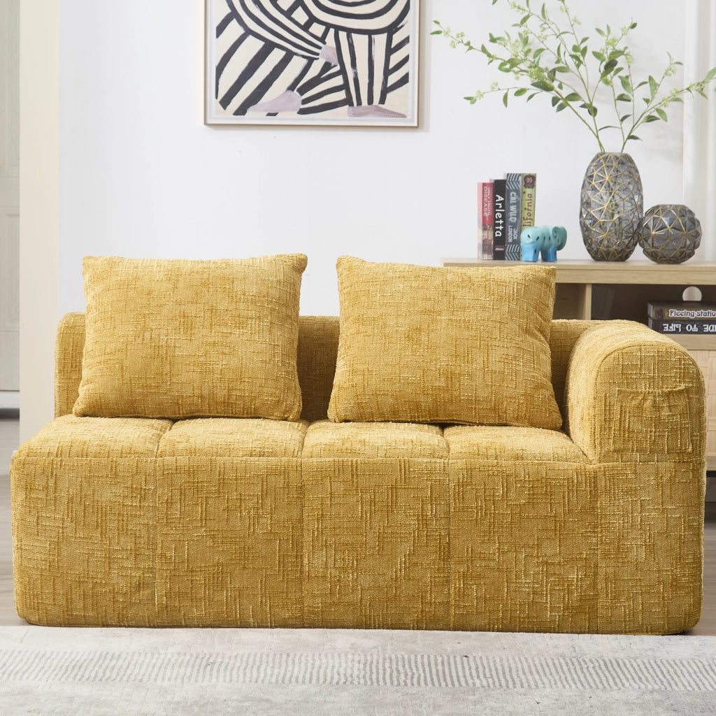 Divano 2 Posti con Cuscini e Tasche Laterali ¨C MINIMAL ¨C Giallo, Morbido