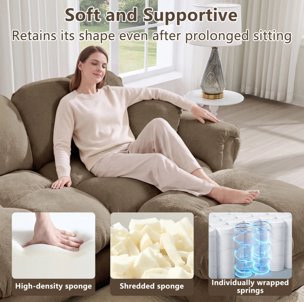Divano 2 posti in ciniglia marrone con pouf mobile, design a U modulare, con cuscini spessi e supportivi