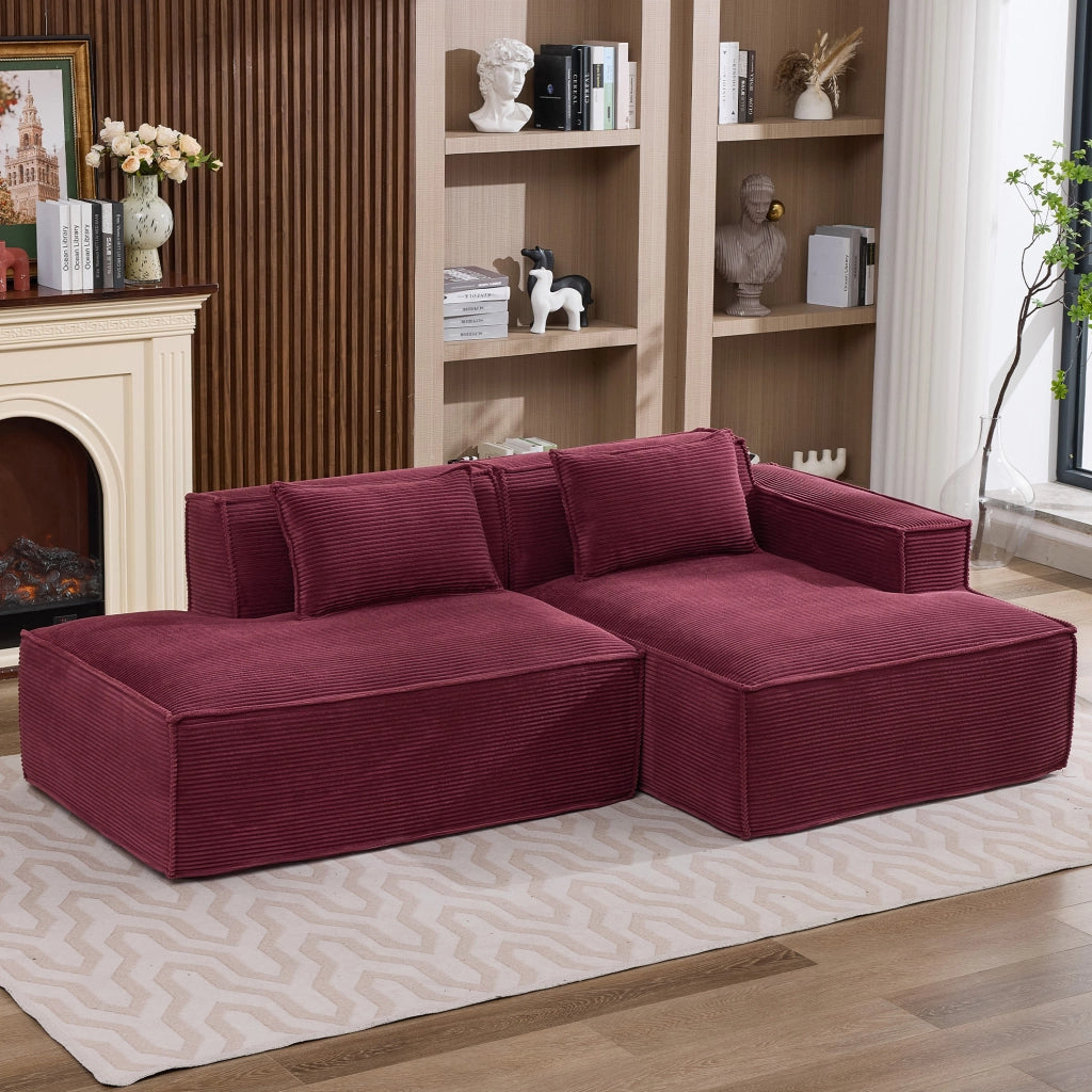 Divano in tessuto economico 235 cm con due cuscini e molle insacchettate, design moderno e semplice