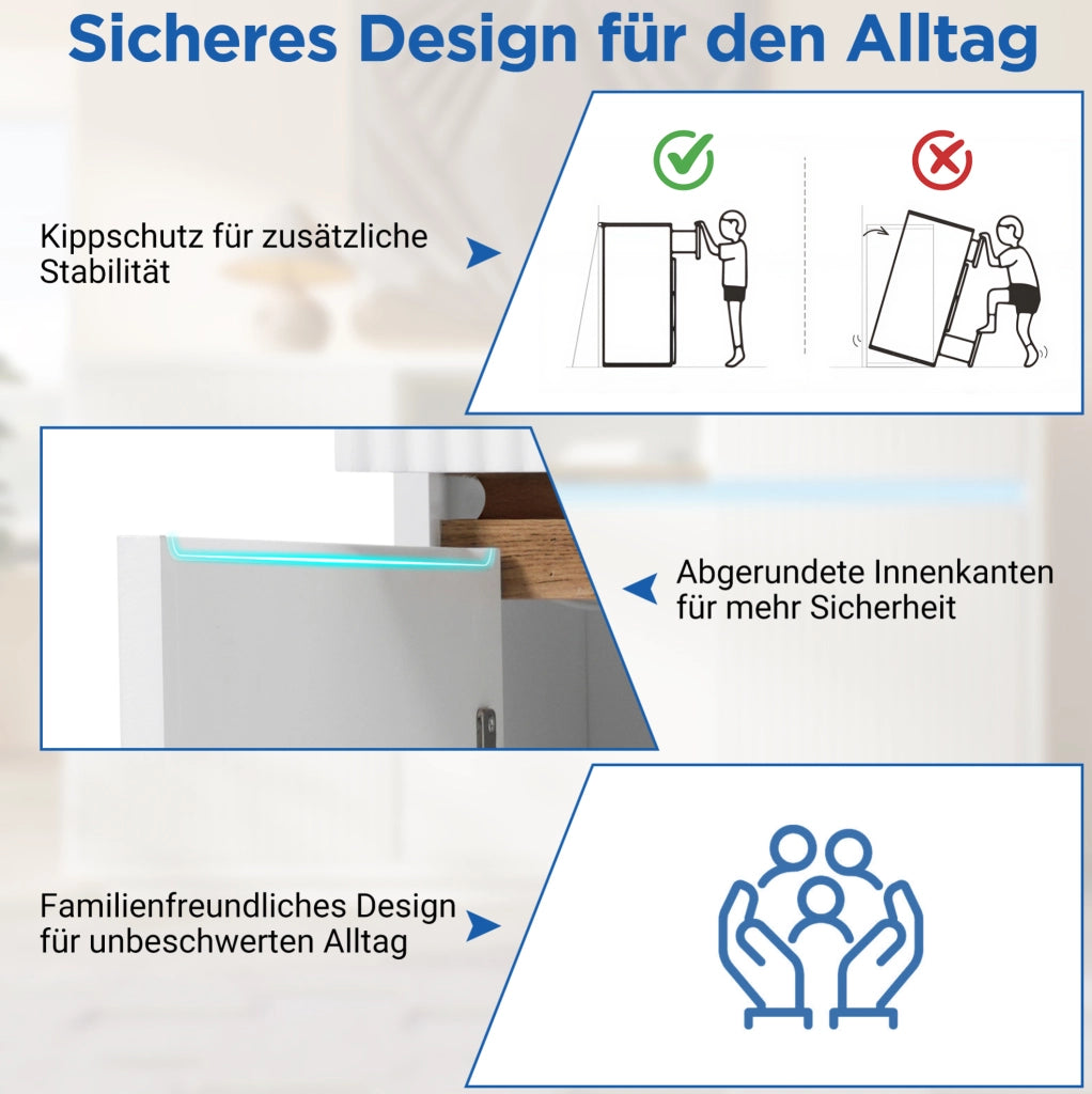 Credenza bianca con LED e spazio contenitivo flessibile