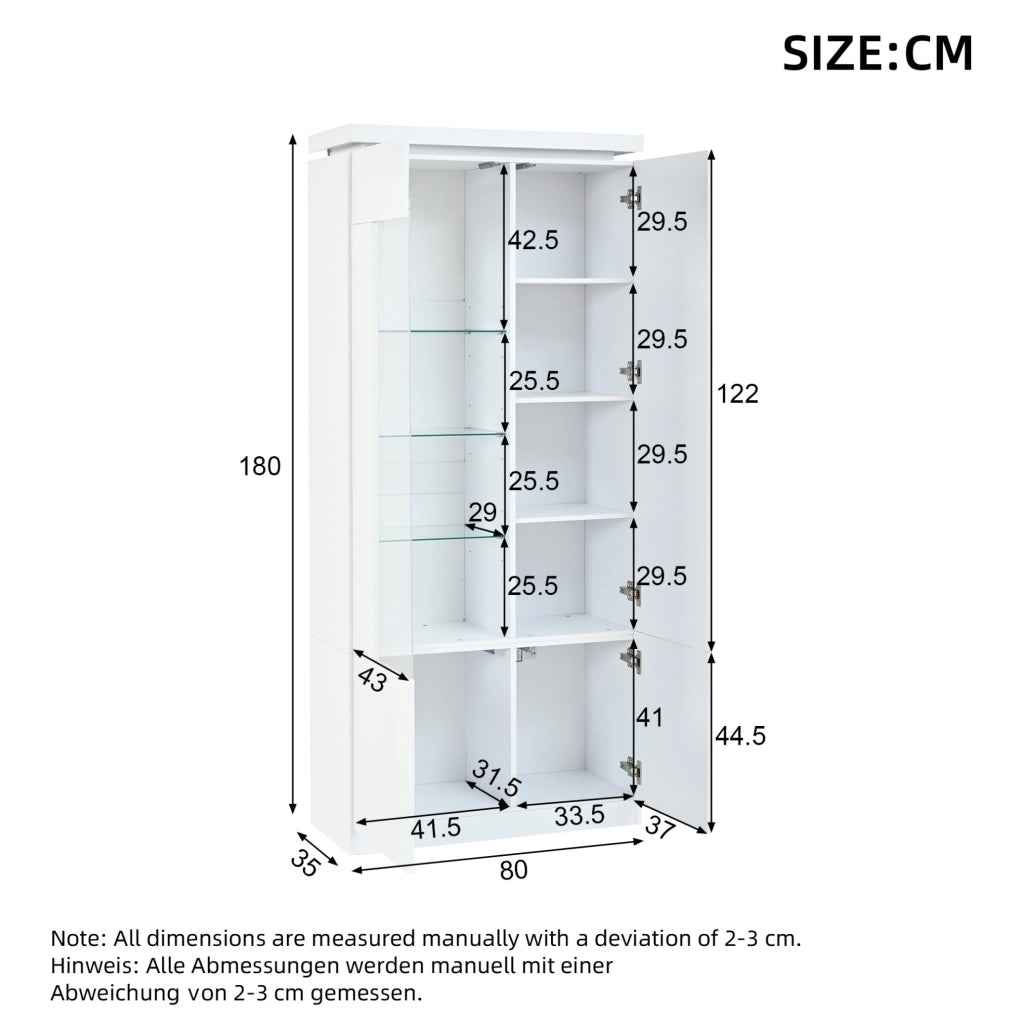 VETRINA LED Bluetooth 80x35x180 cm MDF Bianco con ante in acrilico
