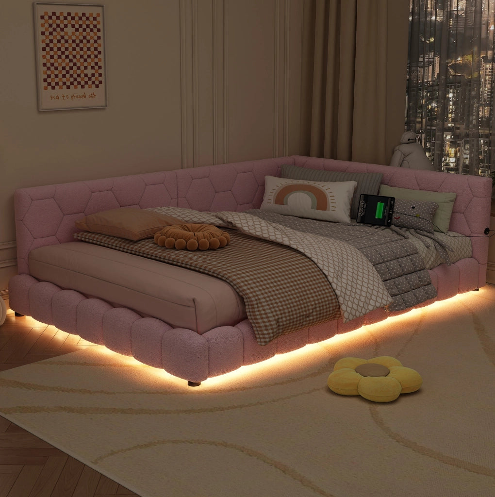 LETTO Divano letto 140x200 cm in velluto rosa con rete a doghe