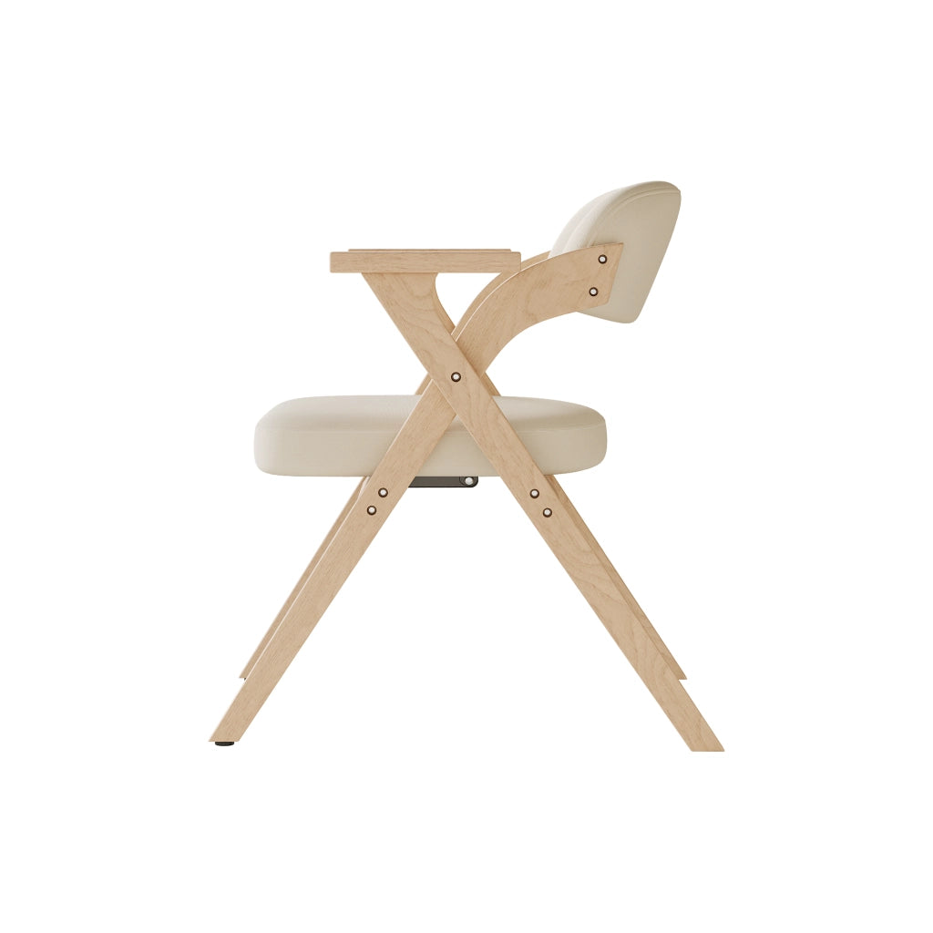 Set di 2 sedie pieghevoli da pranzo in legno massello beige con braccioli salvaspazio