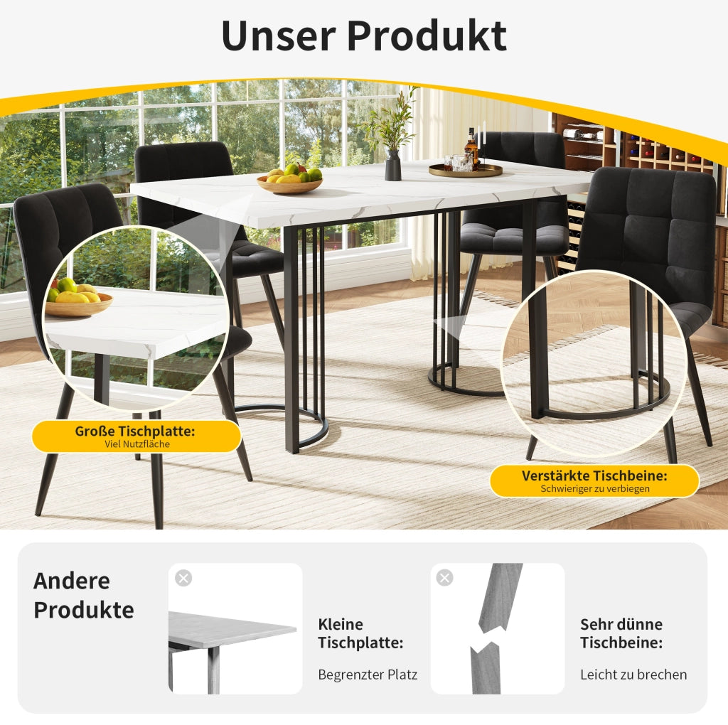 Set tavolo da pranzo allungabile 140-179;5x80 cm con 8 sedie in velluto nero
