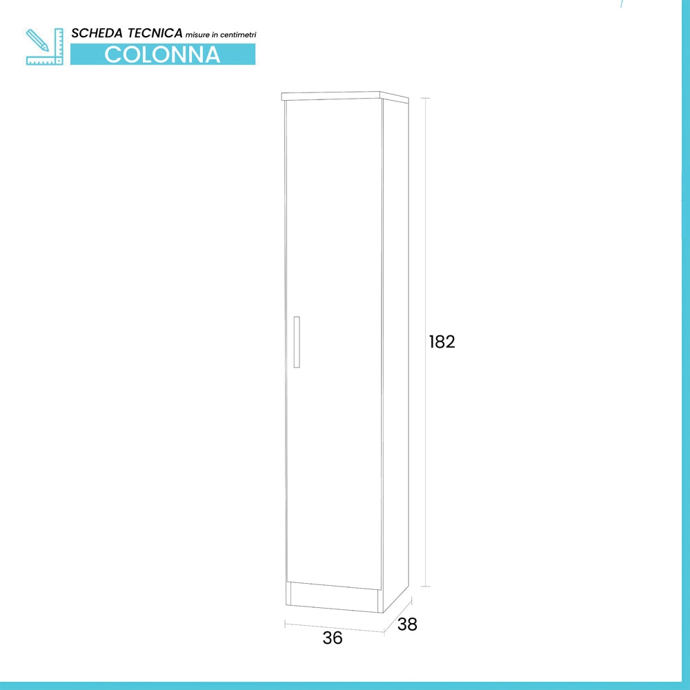 Colonna multiuso 36x182cm salvaspazio in legno bianco 1 anta linea Pilar