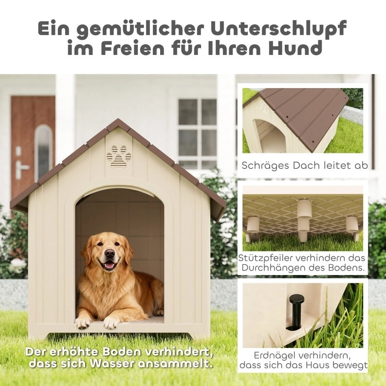 Cuccia per cani da esterno rialzata 88×79×89 cm beige