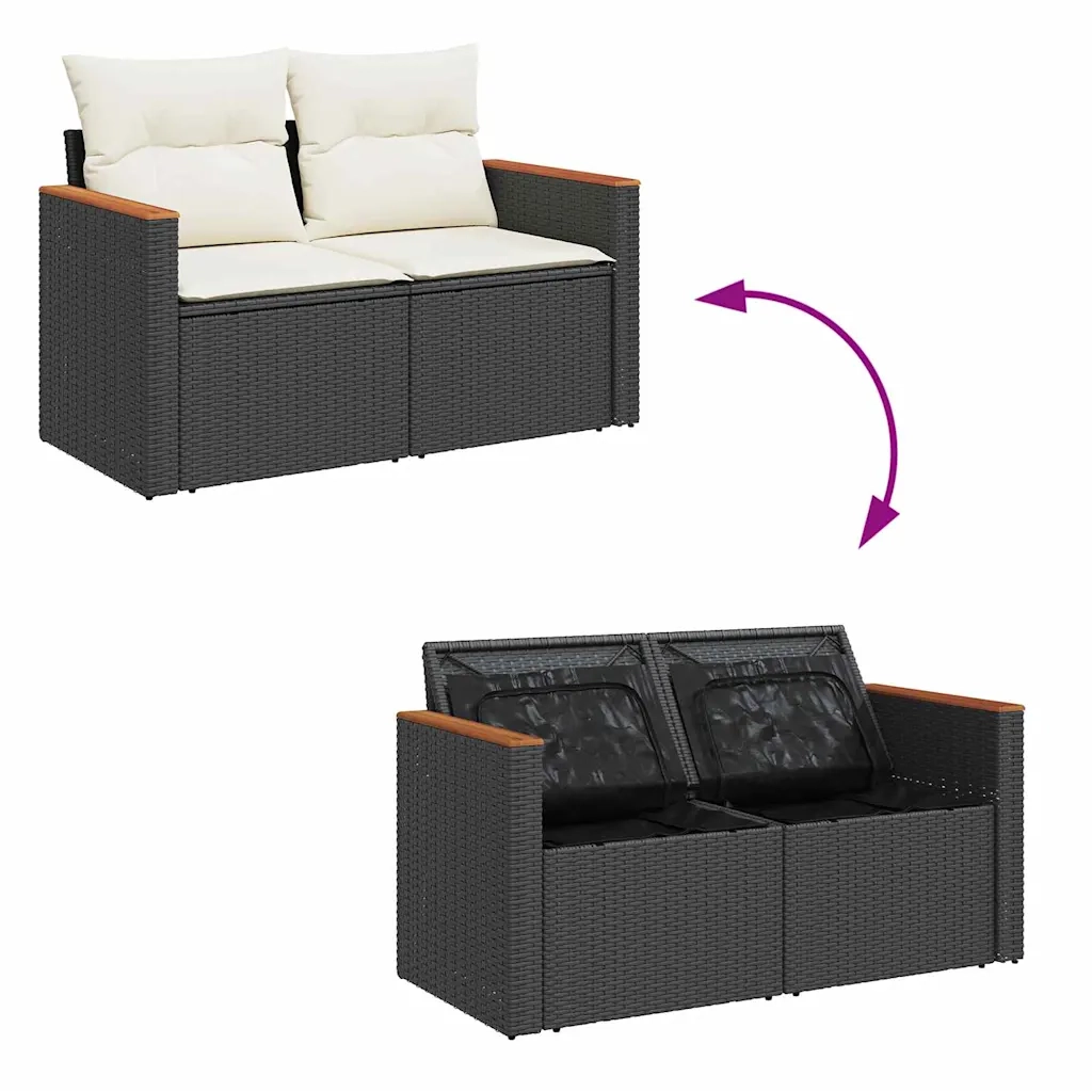 Set Divano da Giardino 18 pcs Nero e Crema polyrattan 3365060